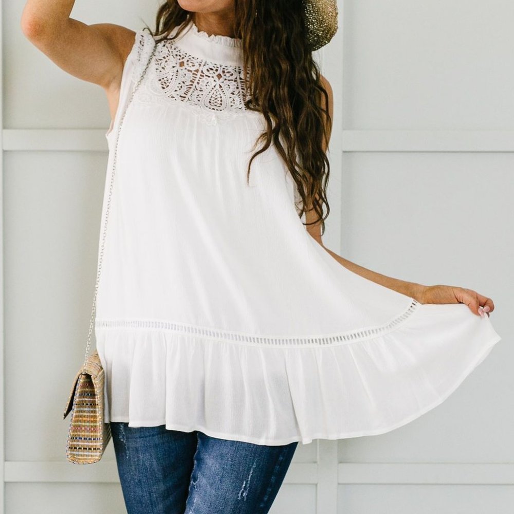 Victoria Lace Mock Neck Top in Ivory